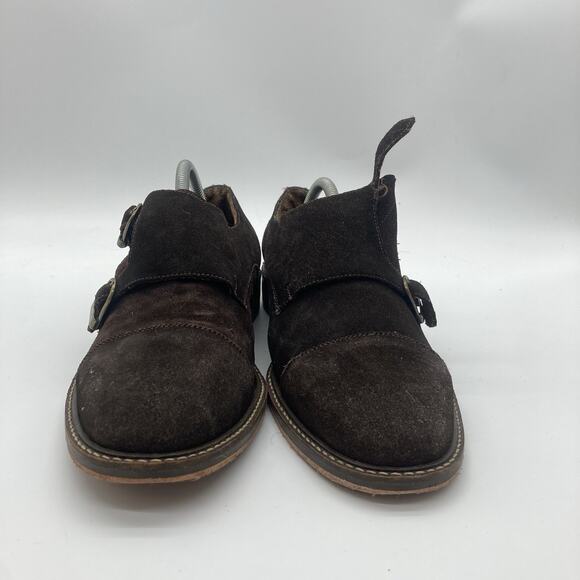 Mens Size 8.5 Beckett Simonon Suede Brown Double Monk Strap Cap Toe Shoes - Picture 2 of 12
